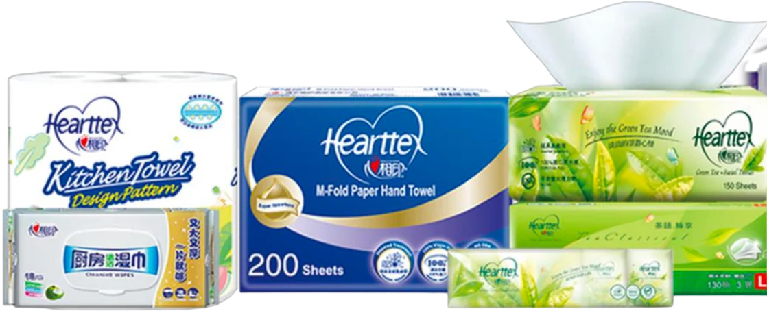 Hearttex kitchen towel, M-fold hand towel, facial tissue and kitchen wipes packs