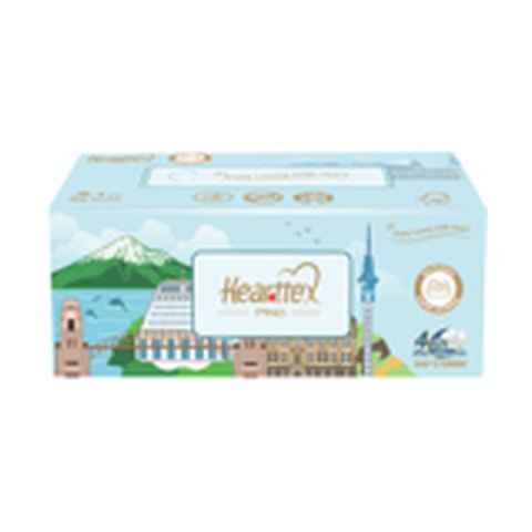 Hearttex boxed facial tissue with a city landmark print
