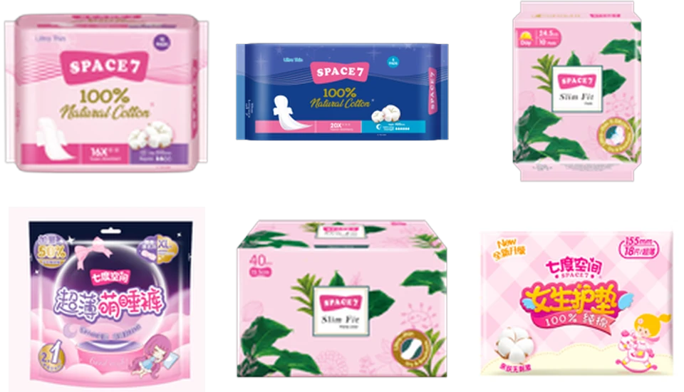 SPACE7 cotton pads, slim fit pads, overnight panties and pantyliners packs